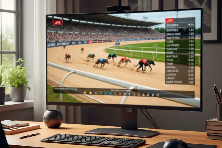 Greyhound race streaming on computer screen