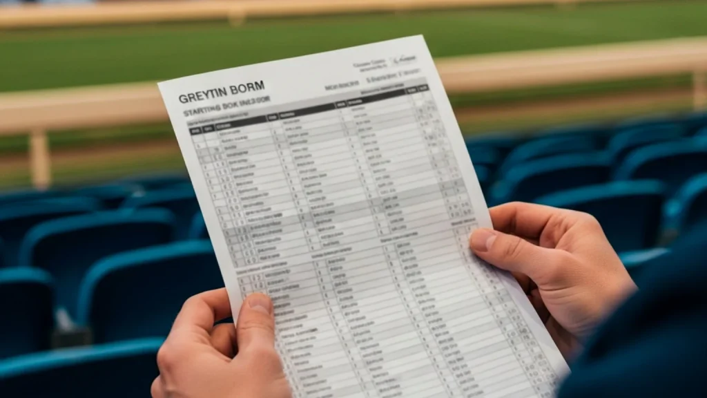 Punter studying greyhound form guide race card