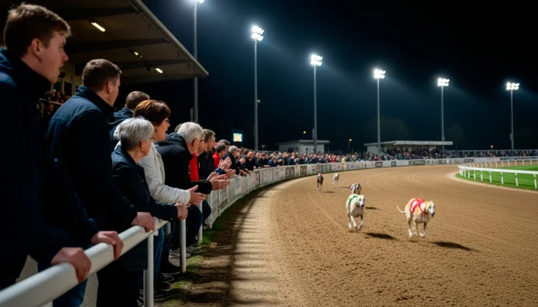 Spectators watching greyhound race at UK stadium