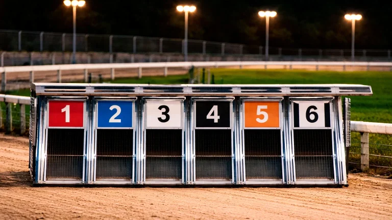 Greyhound starting traps at UK racing track